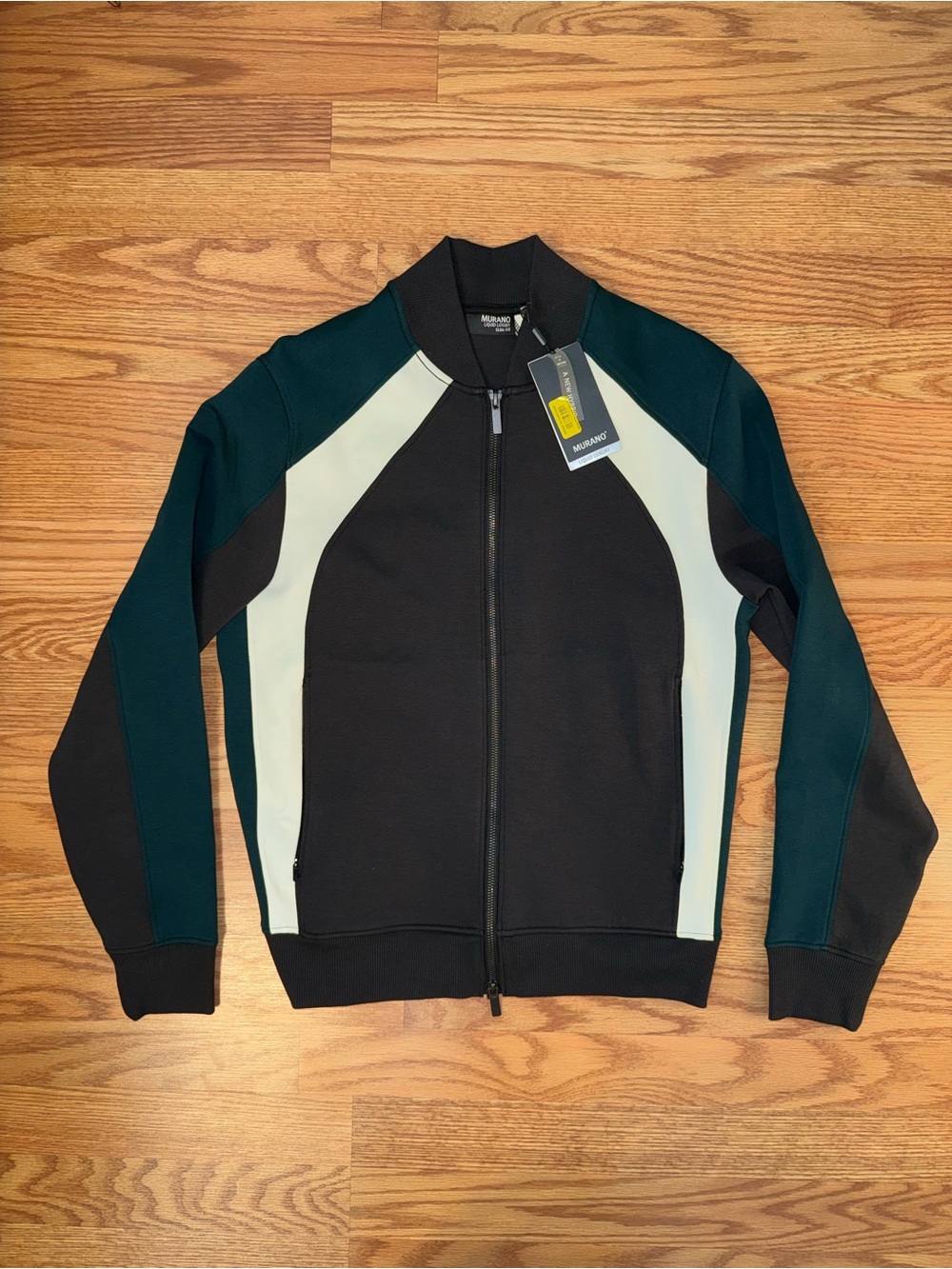 Men's Colorblock Zip-Front Sweater Jacket - Black & Teal